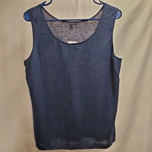 NWT Lafayette 148 navy dark blue linen cotton scoop neck tank top large summer